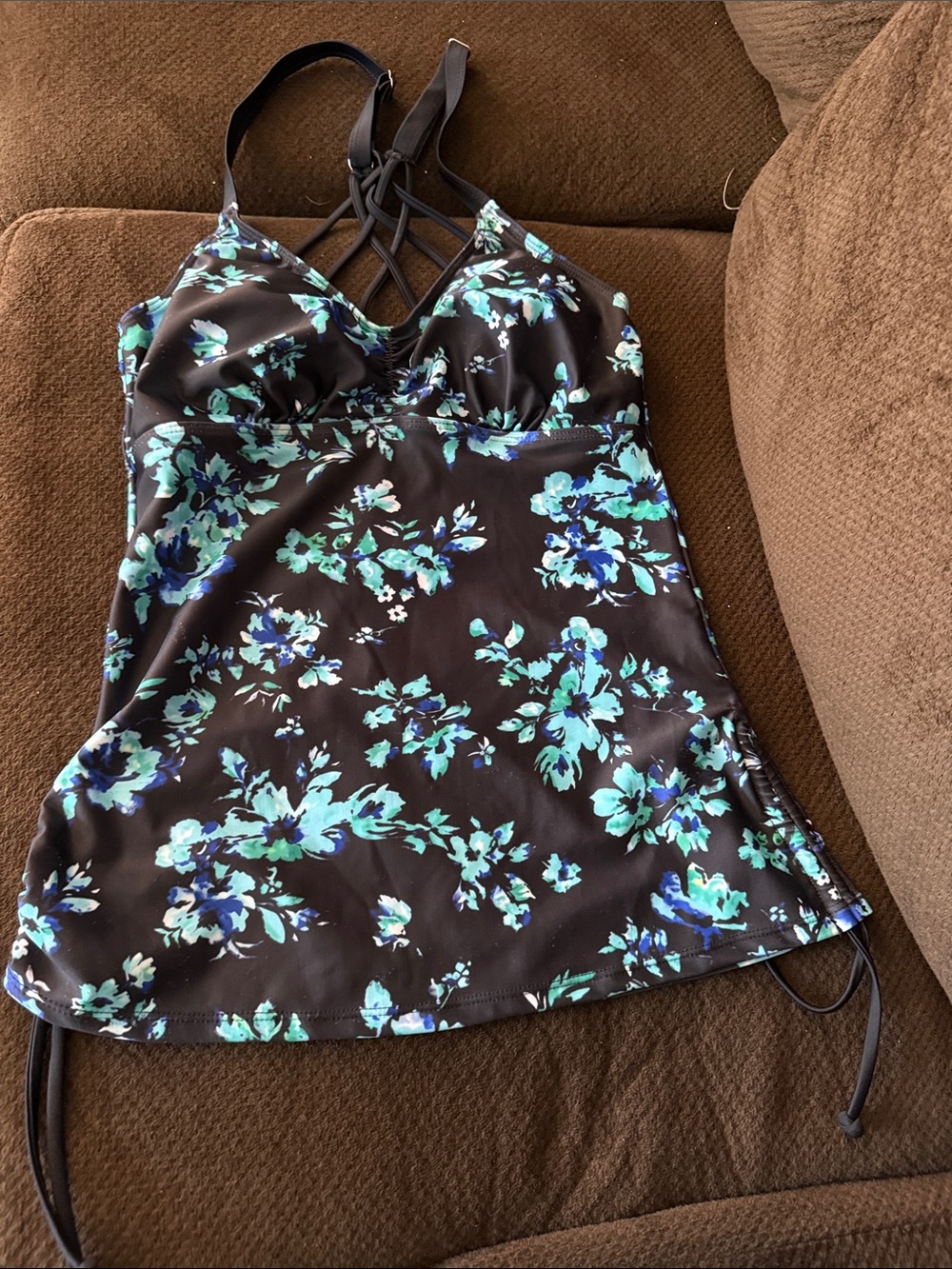 Women's Floral Strappy Chemise Nightdress - Black & Blue